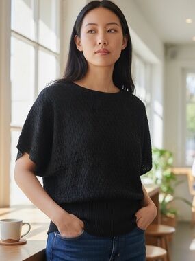 ANTHROPOLOGIE (L) Textured Knit Top by MOTH Lightweight Stretch Wool-Blend NWT